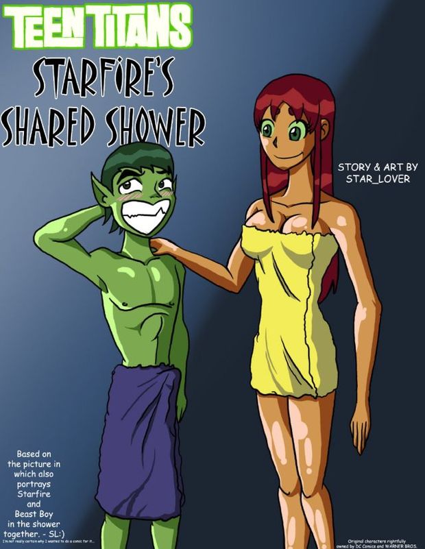 Comic gallery showing Beast Boy taking a shower with the fucking hot Starfire. Lucky fucking bastard.
