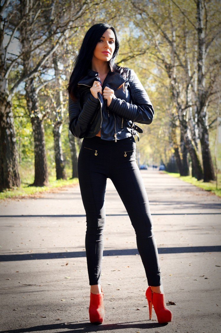 Yeah, she has forget to wear something under the leather jacket