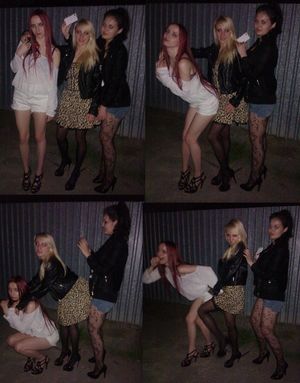 Drunken party girls on their way to the next club