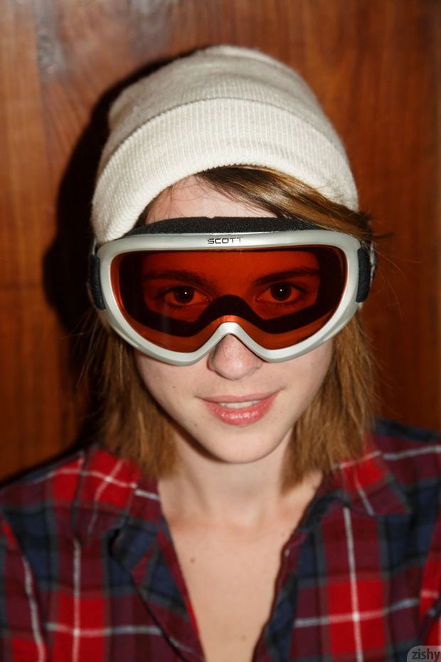 April Grantham in ski goggles and glasses