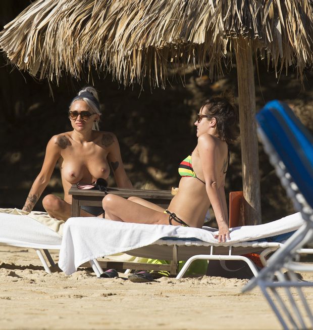 Lou Teasdale Topless Sunbathing with Caroline Flack