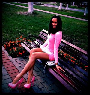 Brunette bimbo in her short slutty pink dress and high pink heels