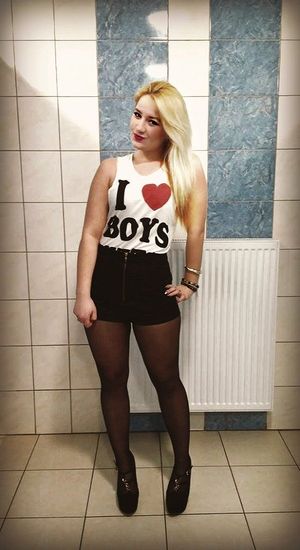 Cute rookie, isn't she? Yeah, "I love boys" on her top and "and theirs cocks" on her panties.
