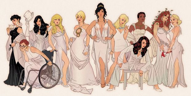 batgirl batgirl_/_oracle batwoman black_canary black_hair blonde blonde_hair breasts brown_hair cat catwoman choker cleavage curvy dc_comics dress earrings elbow_gloves glasses gloves harley_quinn hat jewelry large_breasts long_hair marvel megane oppai or