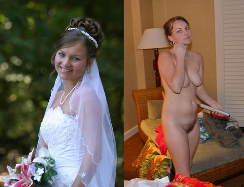 Bride in and out of her dress.