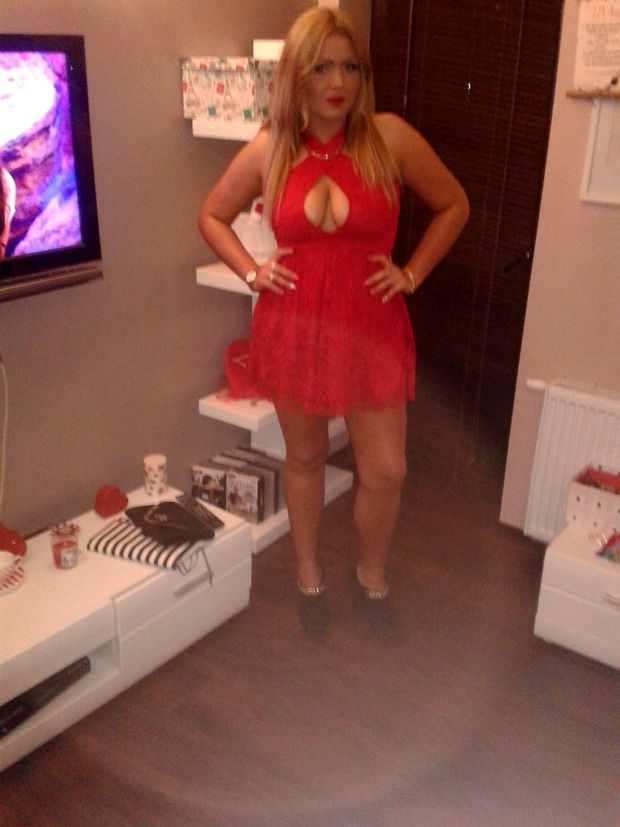 Nasty blonde in slutty dress, going out to have fun