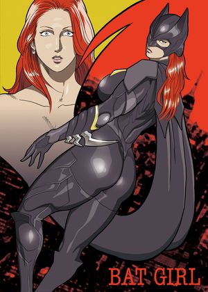 barbara_gordon batgirl batman_(series) bodysuit boots cape character_name dc_comics dual_persona earrings gauntlets gray_eyes grey_eyes helmet knee_high_boots mask muscle nappy_happy red_hair skin_tight skintight thick_thighs thighs
