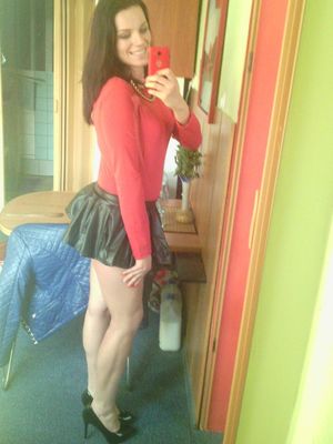 Brunette bimbo and her new mini skirt