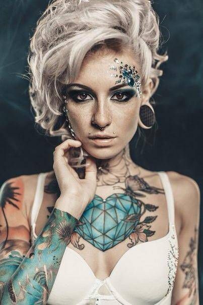 Emo blonde with amazing hearth tattoo on her chest amazing babe