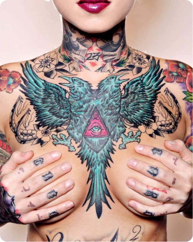 Tattoos blue bird amazing on this boobs of young babe