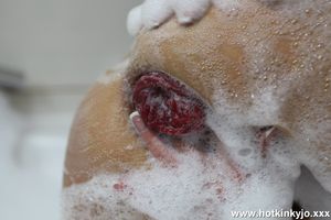 Cleaning her prolapse