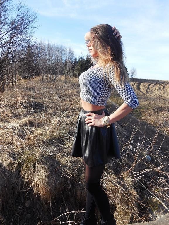 Hot amateur in latex skirt outdoor