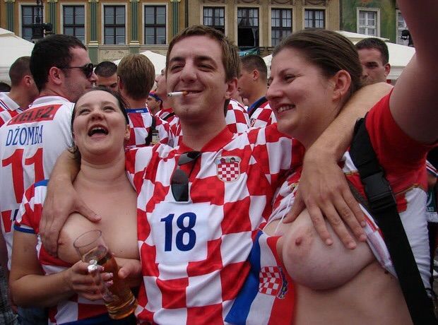 Soccer fans showing their natural big tits