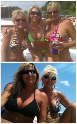 Older chicks with boob jobs hanging at the lake