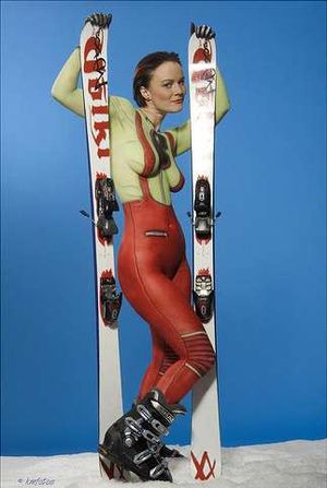bodypainted skiing girl