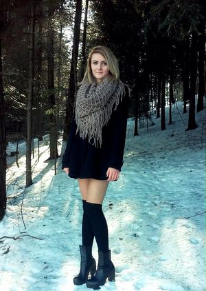 Hot chick in cold winter scenery