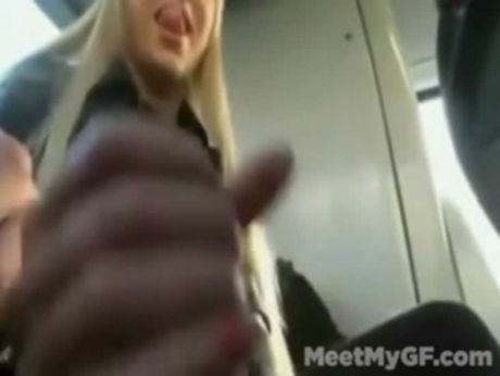 Hot blonde girl blowjob and swallow on public bus