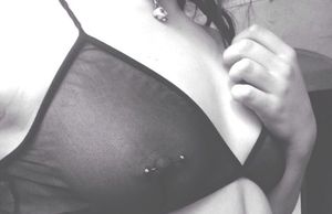 Pierced nipple in see thru bra