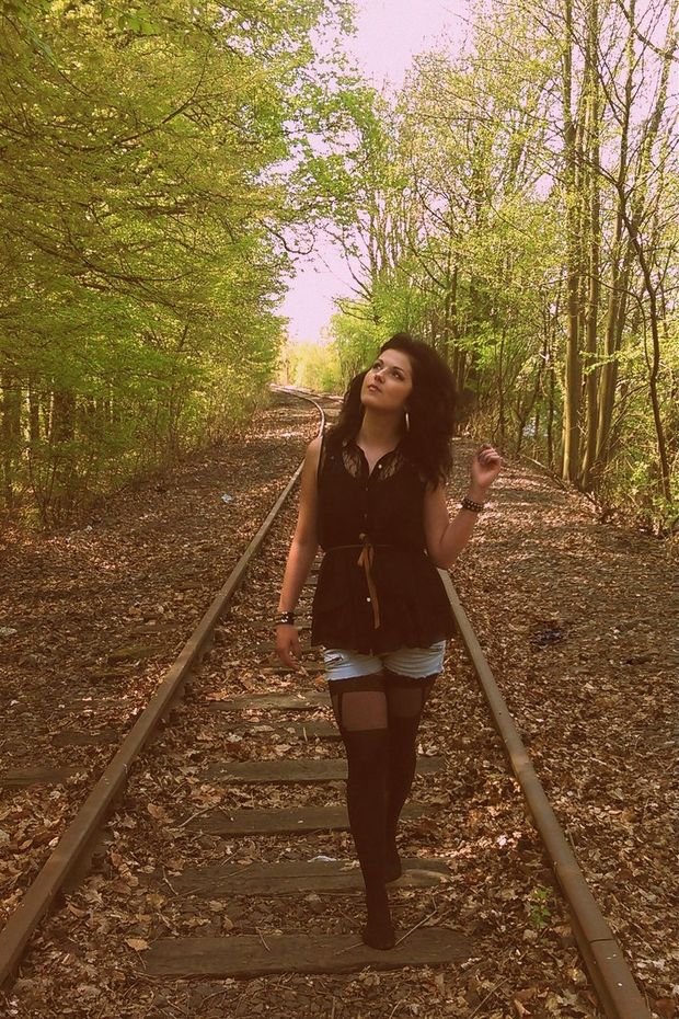 Chicks photo-session on forest tracks