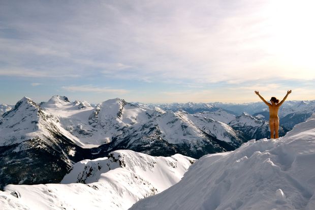 mountains & snow naked : landscape with nude amateur mooning outdoors