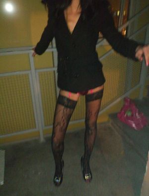 Hot nasty elegant brunette agreed to show her body and have some fun on a staircase