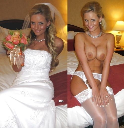 Beautiful, elegant bride with and without her dress on….