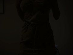 Crissy Moran slowly strips out of dress & is lightly carressed then sucks & is licked before fucking for jerk off cum on belly.