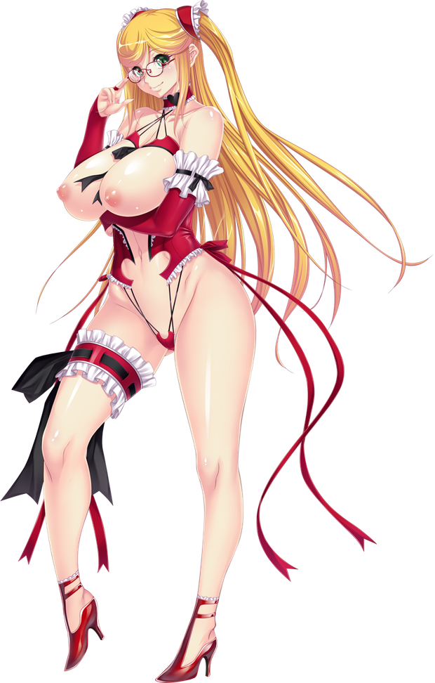 artist_request blonde_hair breasts female glasses huge_breasts kosaka_shizuru solo taimanin_yukikaze twintails