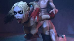 abs ahe_gao all_fours anal animated artist_request batman:_arkham_city batman_(series) blonde_hair blue_eyes bouncing_breasts collar dc doggy_style eyeshadow female from_behind fucked_silly hanging_breasts harley_quinn holding_hands human lipstick male nu