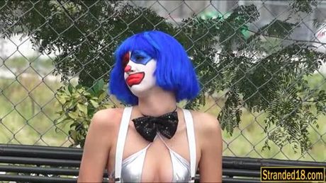 Slim clown Mikayla got free cum on mouth