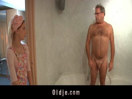 Perverse old geezer fucks slutty young hotel maid