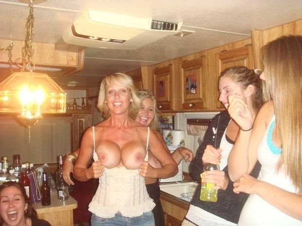 Drunk Blonde Milf  Showing Awesome Tits