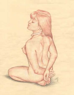 Gorean: position: Leasha, submissive, submission, control, slave, kneel, serve, master, owner, legs spread, obedience, discipline, owner