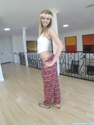 Rachel James gets spoonfed a thick load of cum for loadmymouth.