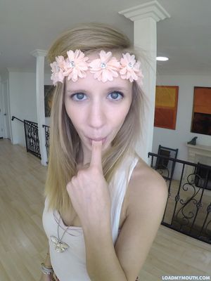 Rachel James gets spoonfed a thick load of cum for loadmymouth.