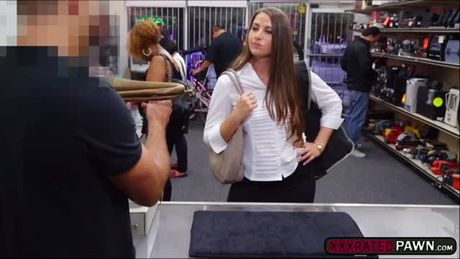 Gorgeous and busty brunette gets busted in selling war artifacts and soon gets persuaded to have sex with the pawnshop owner