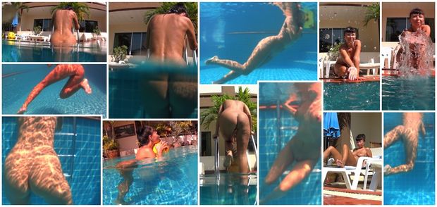 Nude in swimming pool