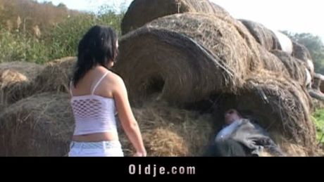 Horny and nasty young babe wants to be fucked by her old husband outdoors while working on the field. She sucks old cock then enjoy hard sex