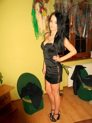 Black hair bimbo in see-through dress