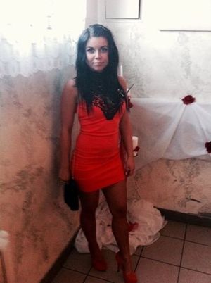 Going out in red mini dress