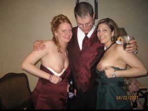 Bridesmaids flashing tits at wedding