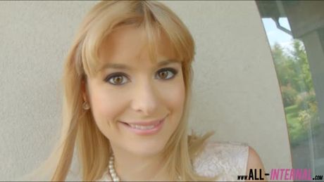 Blonde beauty Charlyse Bella enjoys her gooey internal cumshot after getting her pink pussy pounded deep