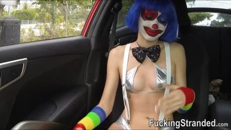 Stranded teen clown Mikayla Mico fucks stranger in public