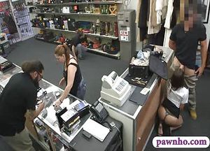 Flight attendant sucking and fucked at the pawnshop for cash