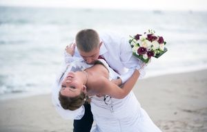 Bride taking a dip showing some titty