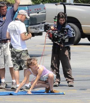 Showing pussy at work