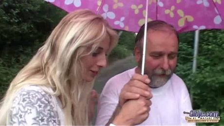 Young blonde teen warms old hard cock on rainy days