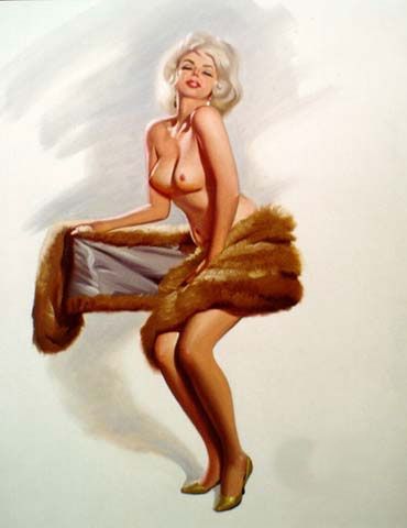 Women art - Topless blonde in fur