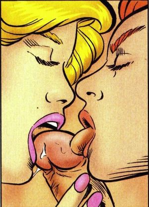 Erotic illustration - Two girls licking a cock - By Milo Manara