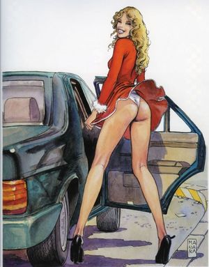 Women in art - Statuesque in red - By Milo Manara